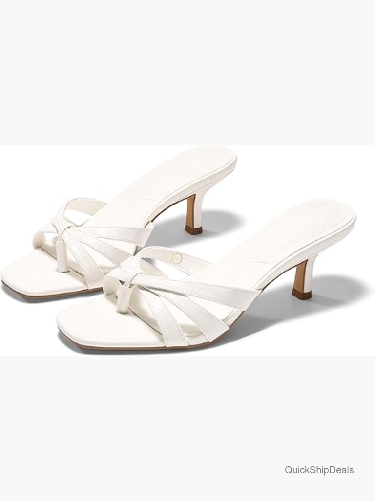 Strappy Kitten Heels Sandals Square Open Toe Flip Flops Slip On Slides Dress